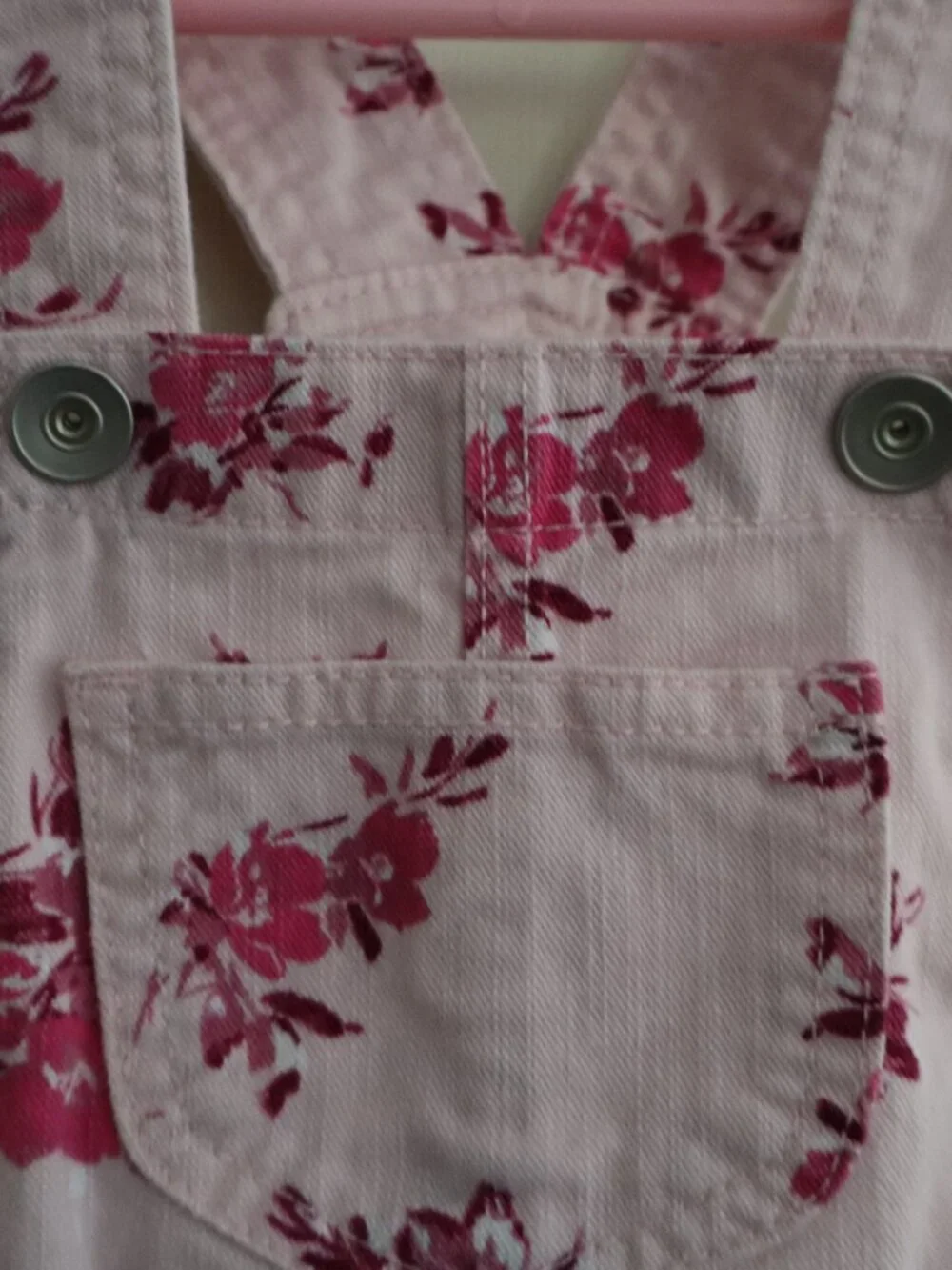 Pink Denim Overalls with floral print and snap closure The Children's Place sz 4